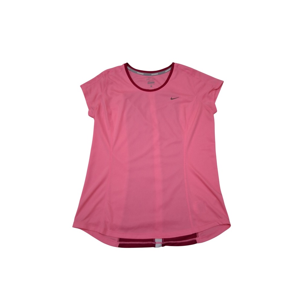 Nike Dri-FIT Running Shirt Womens Large Pink Maroon Stripe Mesh Back Activewear
